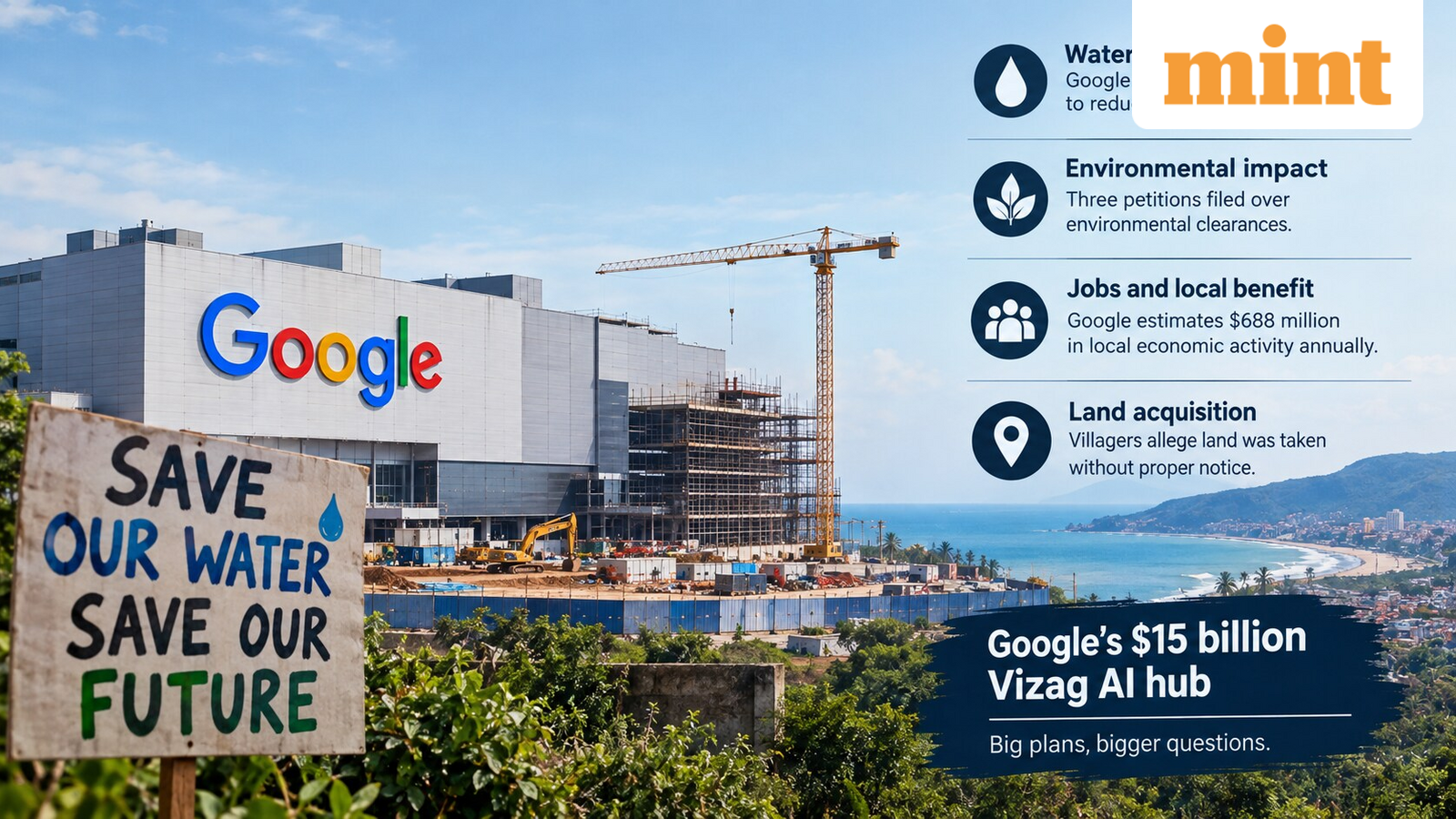 Google defends $15 billion Vizag AI hub as water fears, land disputes and protests put project under scrutiny — Mint India, St. Louis Park Technology news